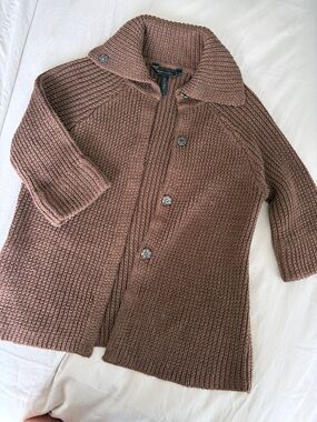 BCBGMaxAzria Brown Knit Button-Front Sweater Coat